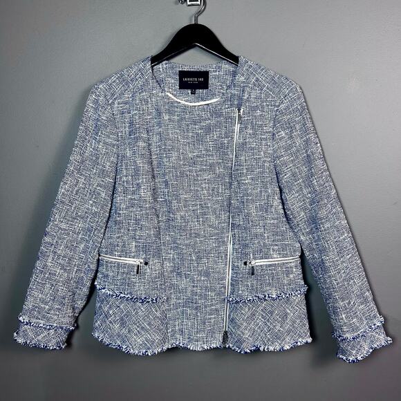 Lafayette 148 New York Jackets & Blazers - Lafayette 148 jacket size 16 tweed blazer white blue moto cotton business office